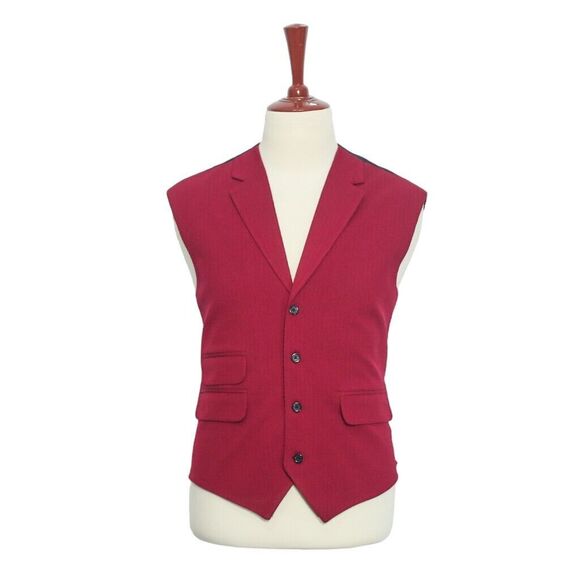 Mens Vest Suit Lapel Red Burgundy Wool Blend Formal Wedding